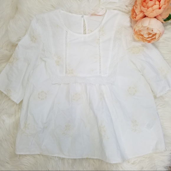 NWT Zara White Eyelet And Embroidered Blouse - Picture 4 of 6